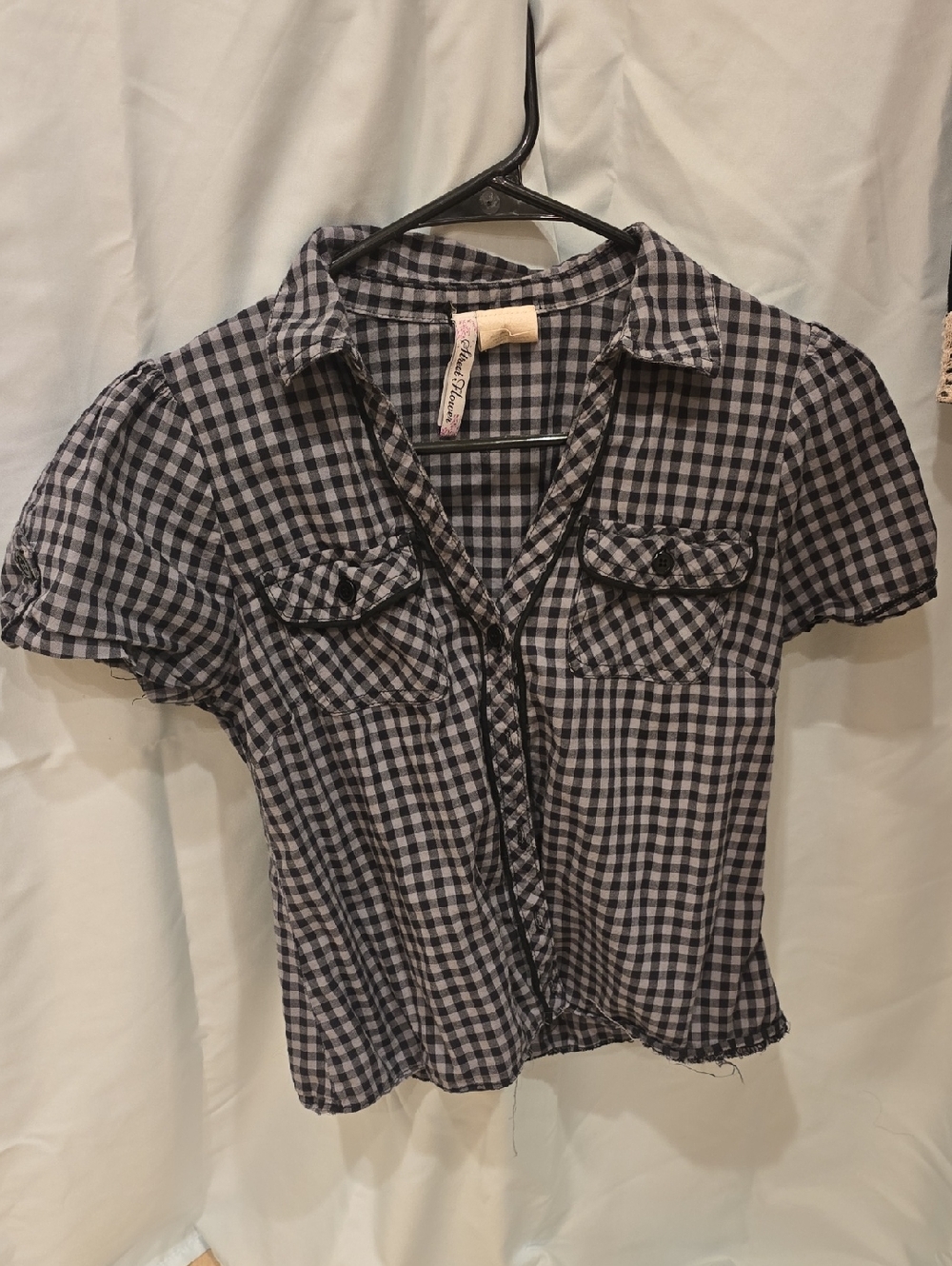 Vintage Women's Black & White Gingham Button-Down Shirt
